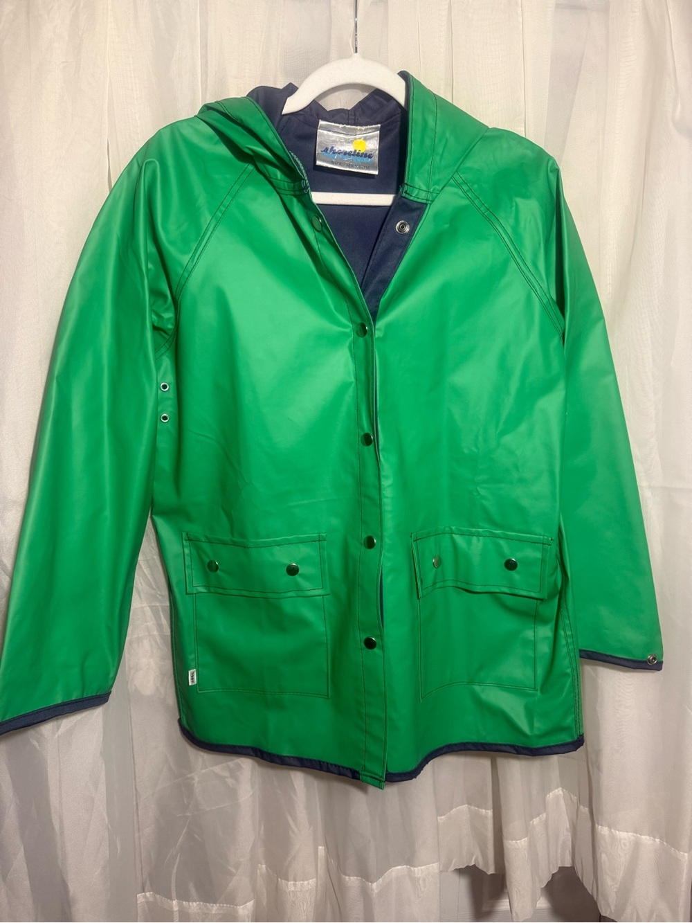 Vintage Shoreline Green Vinyl Hooded Rain Jacket Coat Size Medium